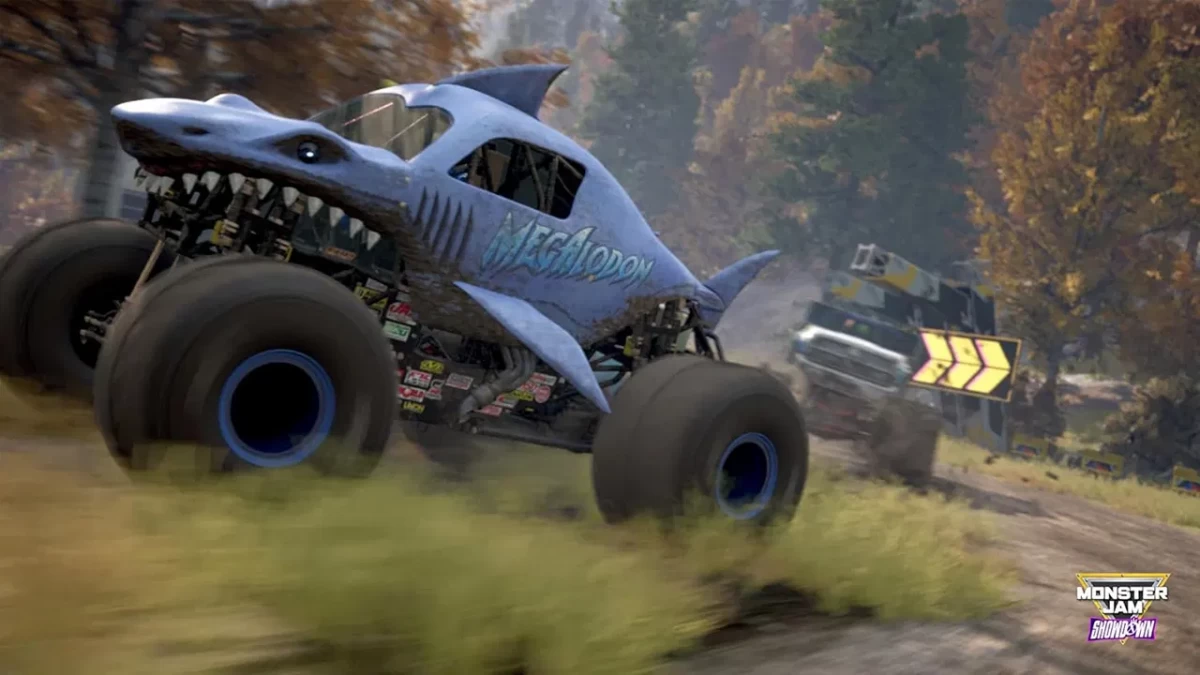 Monster truck drifting in dirt arena